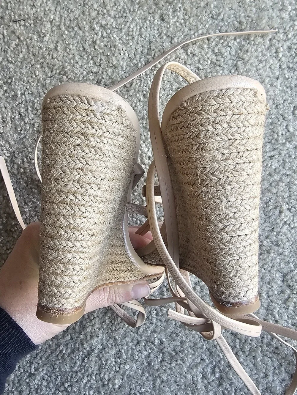 RAYE Size 7.5 Naya Wedge Nude Ankle Wrap Heeled Sandals